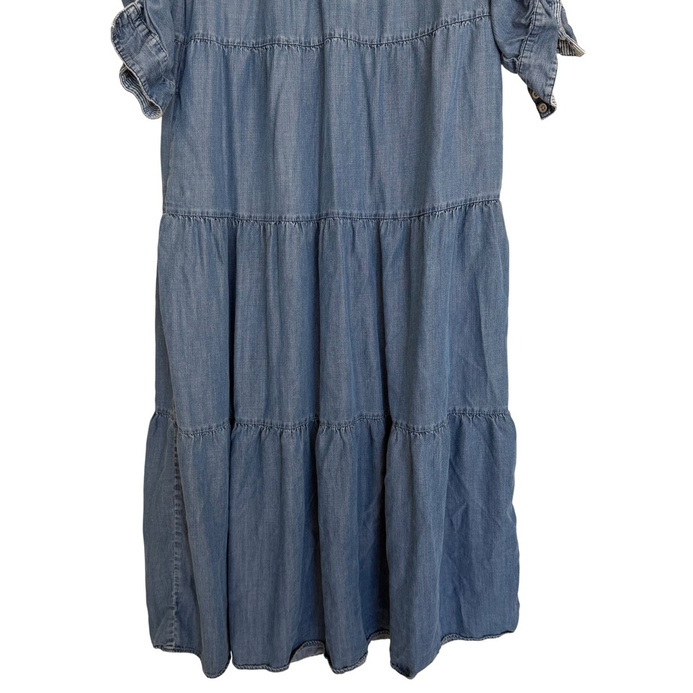 Chico's Blue Chambray Tiered Maxi Dress in Tencel Size 0.5 US6 Roll Tab Sleeves - Picture 6 of 8